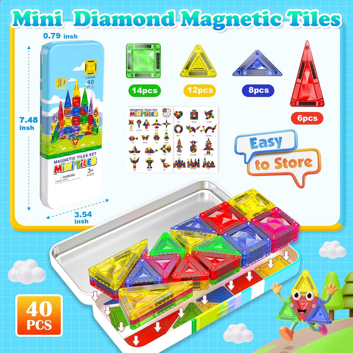 Mini Magnetbausteine 40 Teile Reiseset - Tragbare Eisenbox mit Tieren & Fahrzeugen, Kreatives Magnet