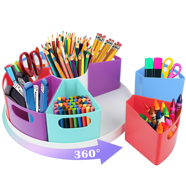ZERUIDM Rotierende Stiftehalter Schreibtisch Organizer, Kinder Rotation Stifte Organizer mit 9 Fäche