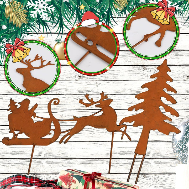 4 Stück Weihnachtsdeko Outdoor Weihnachten Rost Deko Gartendeko Weihnachten Gartenstecker, Adventskr