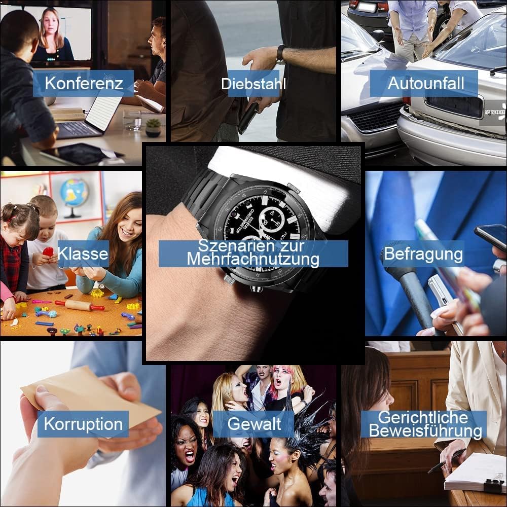 Menborn Kompaktkamera Spionagekamera Uhr Typ Infrarot Bewegungserkennung Kamera 32 GB Stahlarmband,