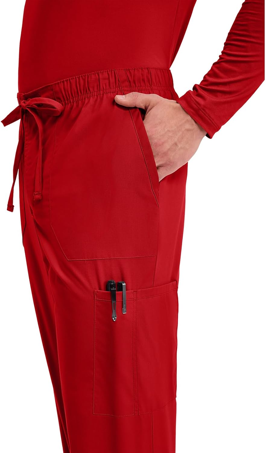 Workwear Professionals Men Scrubs Pant Tapered Leg Fly Front Cargo WW190 XS Rot/Ausflug, Einfarbig (