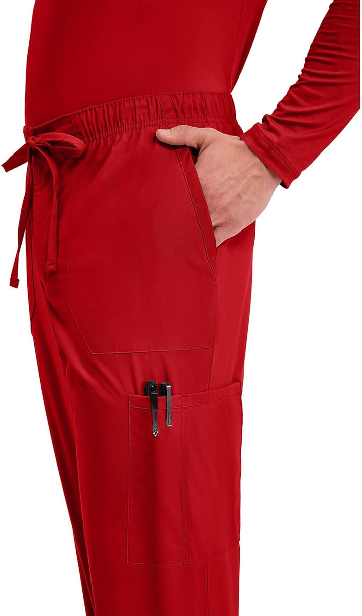 Workwear Professionals Men Scrubs Pant Tapered Leg Fly Front Cargo WW190 XS Rot/Ausflug, Einfarbig (