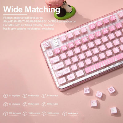 YUNZII Sakura Kitty Dye Sub Keycaps, 120 Pudding Keycaps Sublimation PBT Custom Keycaps mit Key Pull