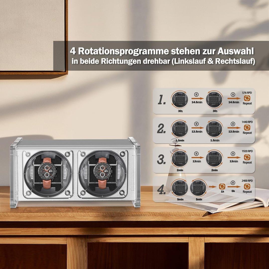 Watch Winder Smith Uhrenbeweger mit Mittelrotationsstoppfunktion – für 2 Uhren – geeignet für grosse