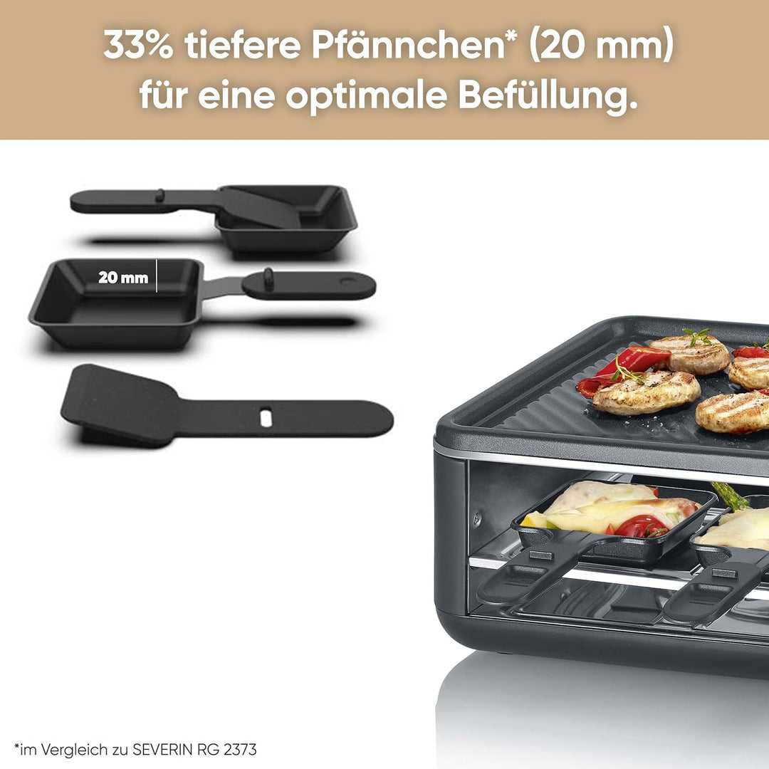 SEVERIN Raclette-Grill für 8 Personen, Raclette mit grosser antihaftbeschichteter Grillplatte, extra