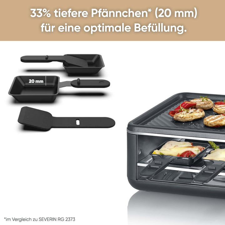 SEVERIN Raclette-Grill für 8 Personen, Raclette mit grosser antihaftbeschichteter Grillplatte, extra