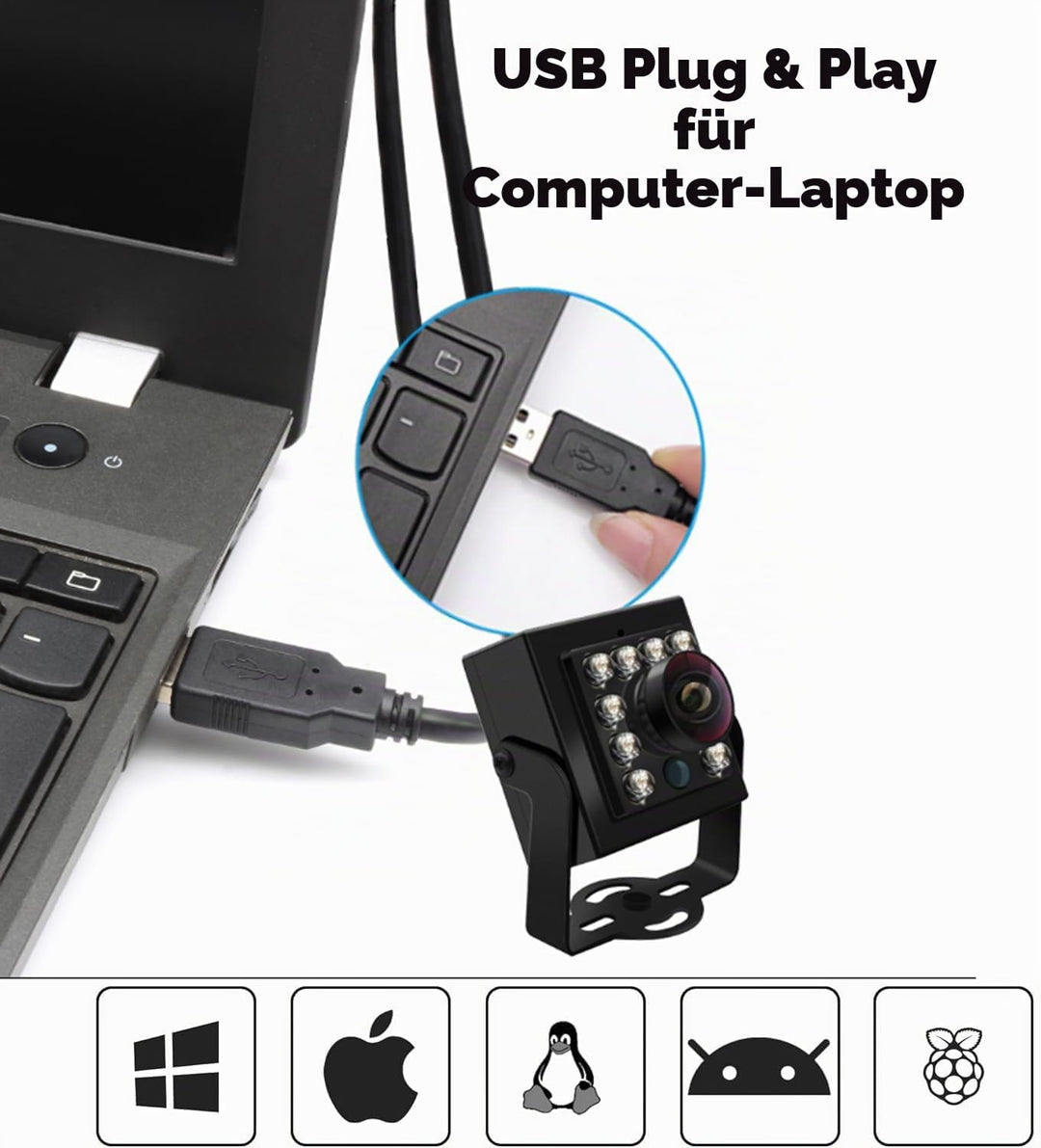 Svpro 1080P Tag- und Nachtsicht-USB-Kamera für Computer, 2MP Automatische IR-Cut-Umschaltung, Ganztä