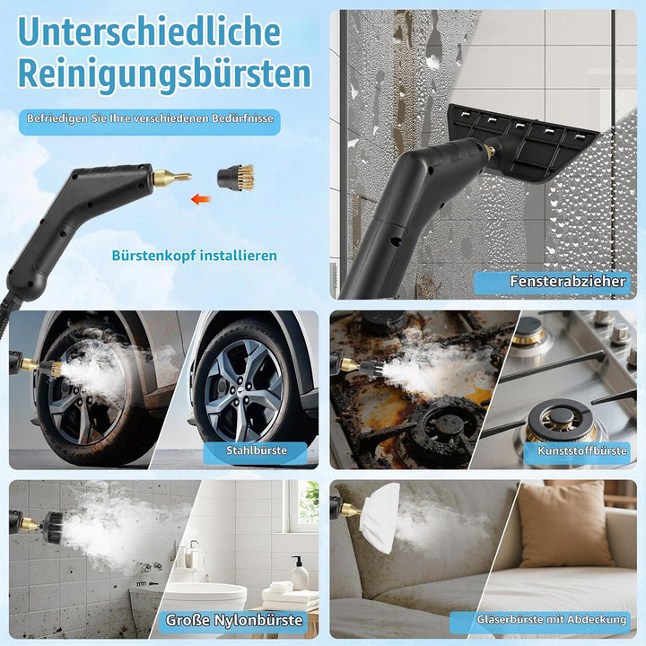 Hochdruck Dampfreiniger Handgerät 2200W, 1,2L Wassertank, 15s Schnellaufheizung, Tragbarer Dampfrein
