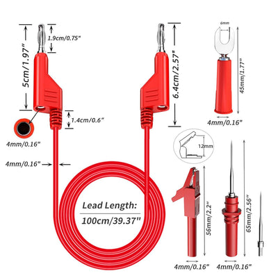 Cleqee 30 Stück Multimeter Messleitungen Set, doppelendig, Stapelbar 4 mm Bananenstecker Testleitung
