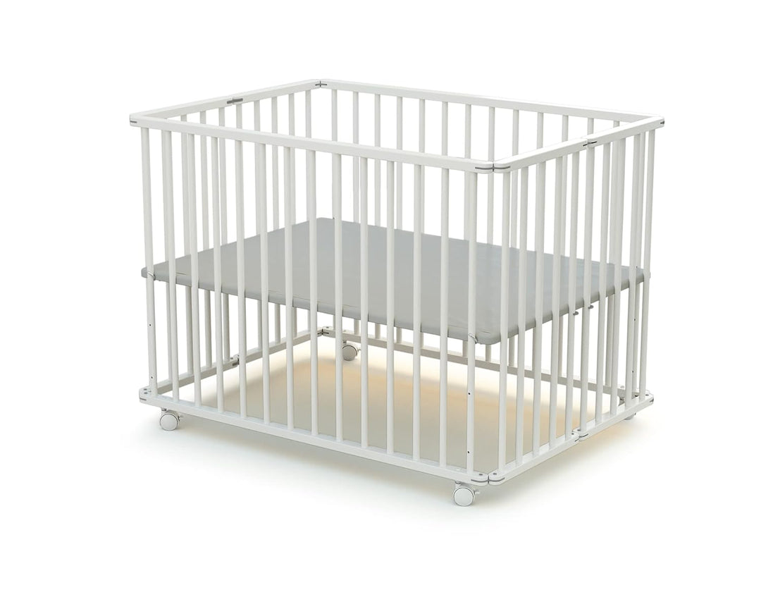 WEBABY - Laufstall Baby Faltbar Holz mit rollen und matte70x100 Weiss | Faltbarer Laufstall | 3 Stuf