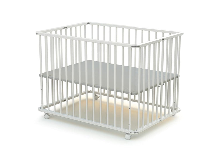 WEBABY - Laufstall Baby Faltbar Holz mit rollen und matte70x100 Weiss | Faltbarer Laufstall | 3 Stuf