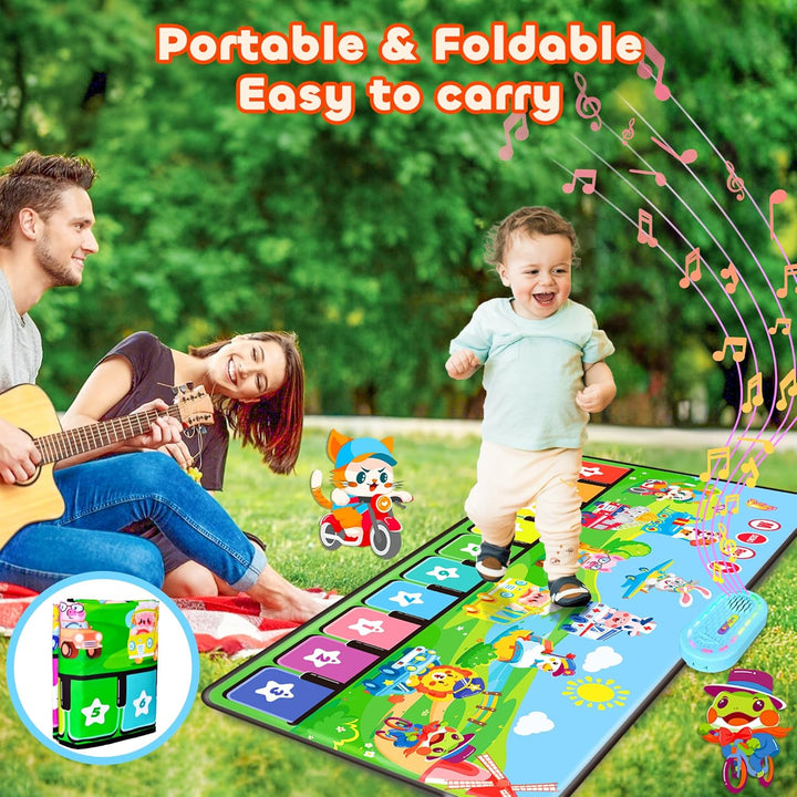 MOMUSE Baby Spielzeug ab 1 Jahr mit 80 Tönen, Grosse Musikmatte mit 10 Tiere &amp; 10Autos, Klaviermatte