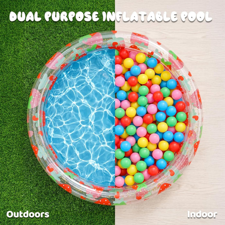 Aufblasbarer Pool, 90x25 cm, Aufblasbares Planschbecken, Paddling Pool, Pailletten-Erdbeermuster, in