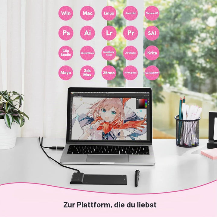 OSU Tablet VEIKK VK430,Grafiktablett 4x3 Zoll,Batterielosem Stylus mit 290RPS Berichtsrate, 8192 Dru