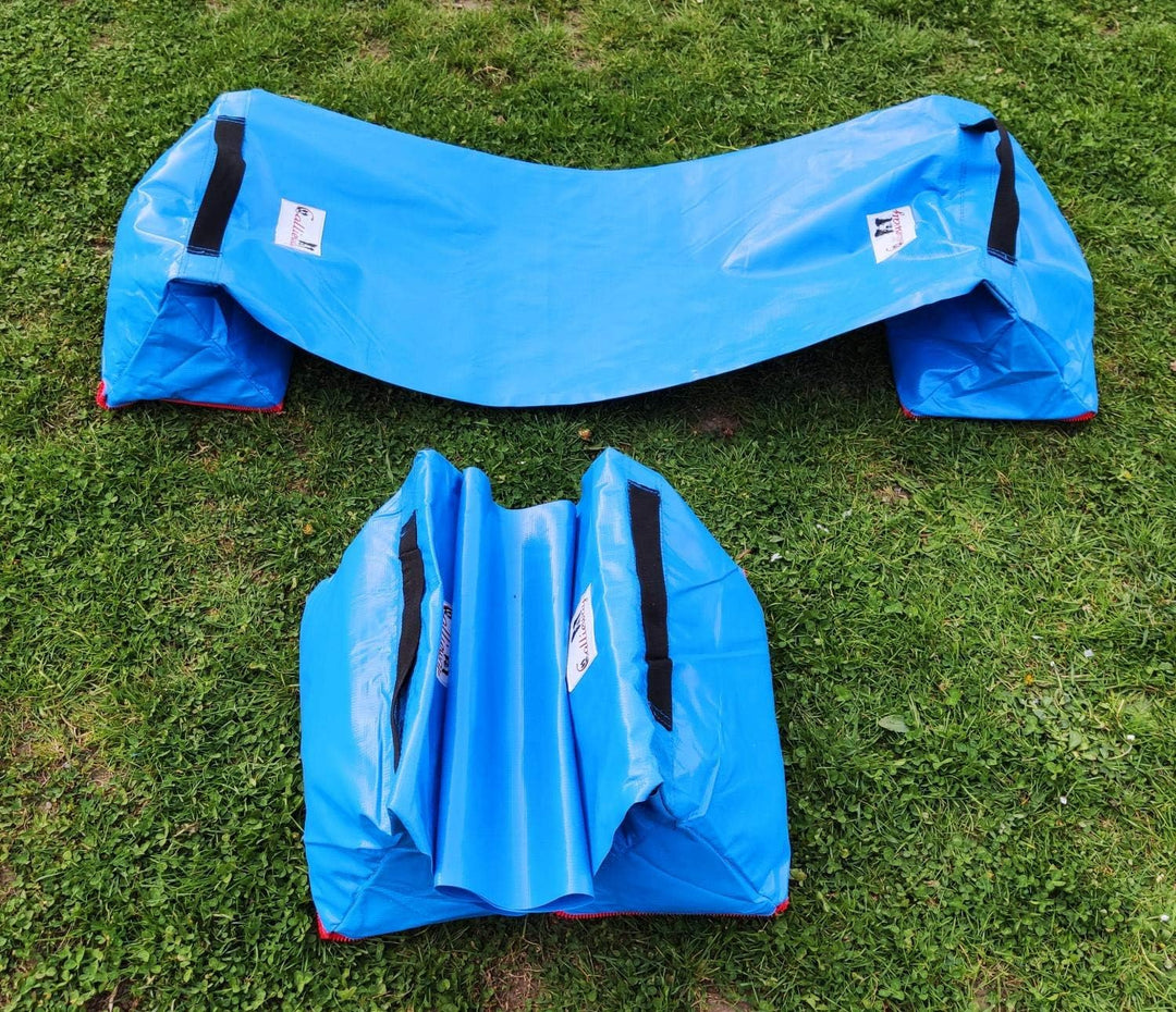 Callieway Premium Dog Agility Tunnel Sandsack - (2er Pack) blau mit Gumminoppen Stoppermatte für Agi