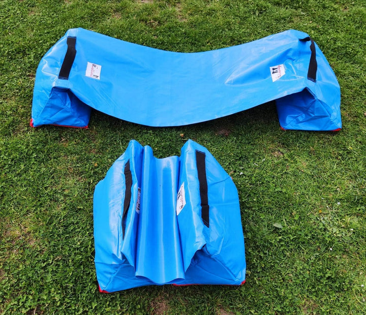 Callieway Premium Dog Agility Tunnel Sandsack - (2er Pack) blau mit Gumminoppen Stoppermatte für Agi