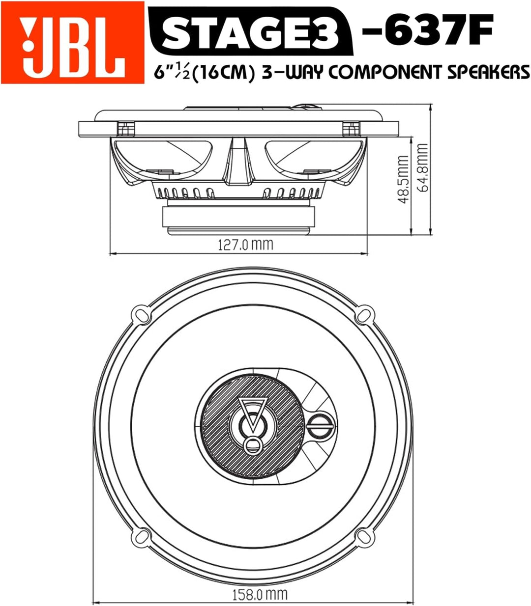 JBL Stage3 637F 3-Wege Auto Lautsprecher Set von Harman Kardon - 225 Watt Autolautsprecher - 2 stück