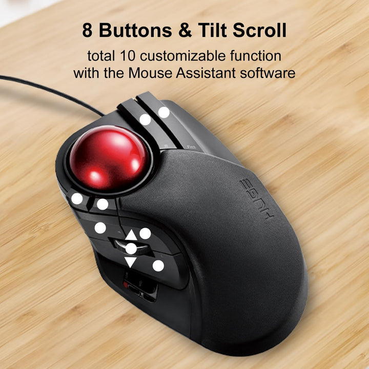 ELECOM Kabelgebundene Fingerbedienung, grosse Trackball-Maus, 8-Tasten-Funktion mit glatter Tracking