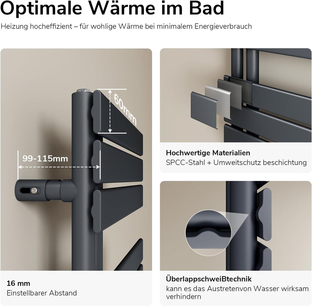 EMKE WiFi Badheizkörper Elektrisch 1599x600 mm, Flach Handtuchheizkörper Elektrisch, Elektrischer Ha
