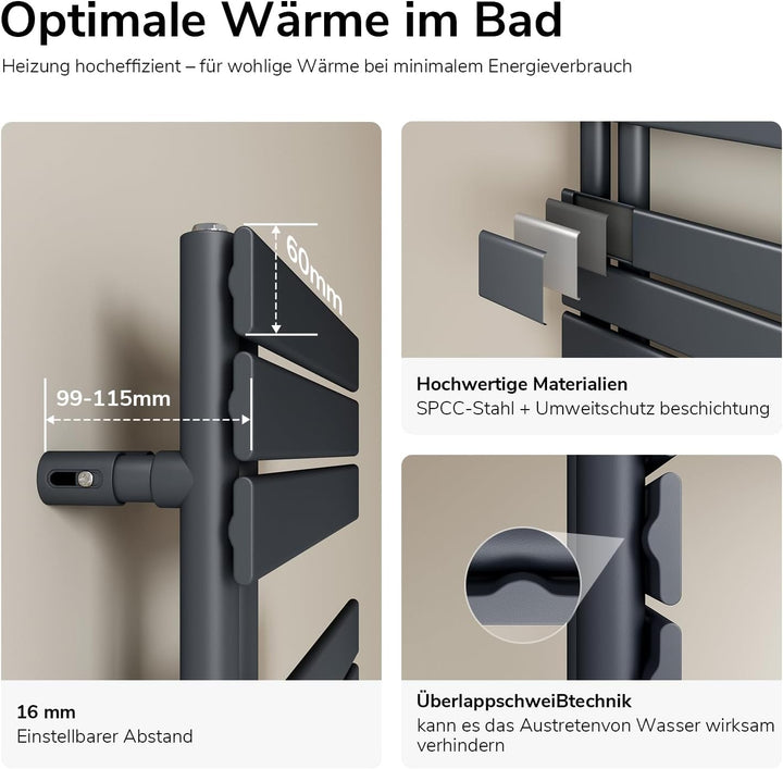EMKE WiFi Badheizkörper Elektrisch 1599x600 mm, Flach Handtuchheizkörper Elektrisch, Elektrischer Ha