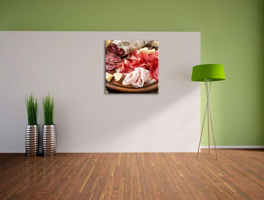 Brotzeit mit Wurst, Format: 70x70 auf Leinwand, XXL riesige Bilder fertig gerahmt mit Keilrahmen, Ku