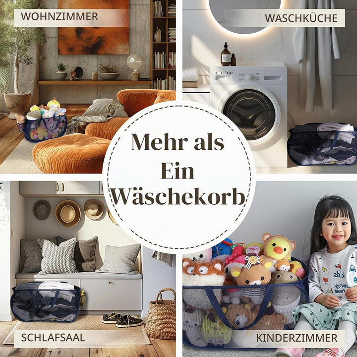 Pop Up Wäschekorb 2 Stk (36 * 36 * 58 cm), Klappbar Mit Griff, Faltbarer Mesh Aufbewahrungskorb, Lau