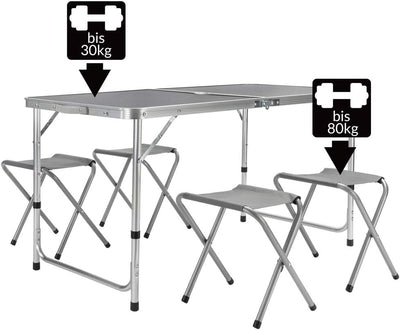 CASARIA® Klapptisch Wetterfest Höhenverstellbar Campingtisch mit Stühlen Gartentisch Falttisch 120x6