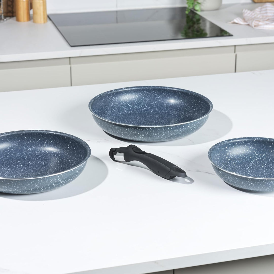 Russell Hobbs Nightfall Stone Pfannenset – Smart Clip Antihaftpfannen, 20, 24 &amp; 28 cm, mit abnehmbar