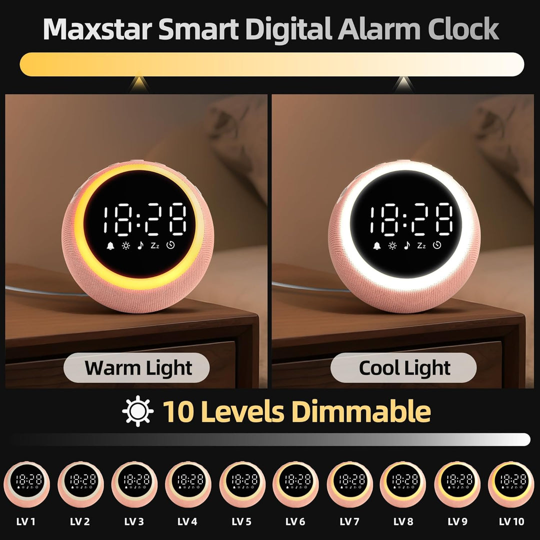 Smart Digital Wecker mit 25 Entspannungstönen, Nachtlicht, Schlummertaste, Timer & Einstellbarer Lau