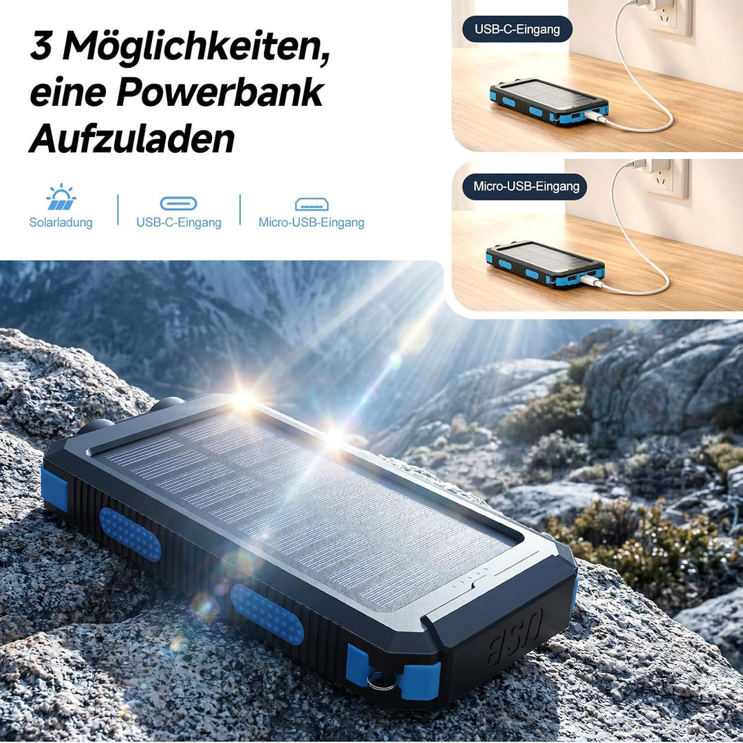Vikeri Solar Powerbank 26800mAh, USB-C Powerbank Solar Outdoor for Camping | Wasserdichtes Solar Cha