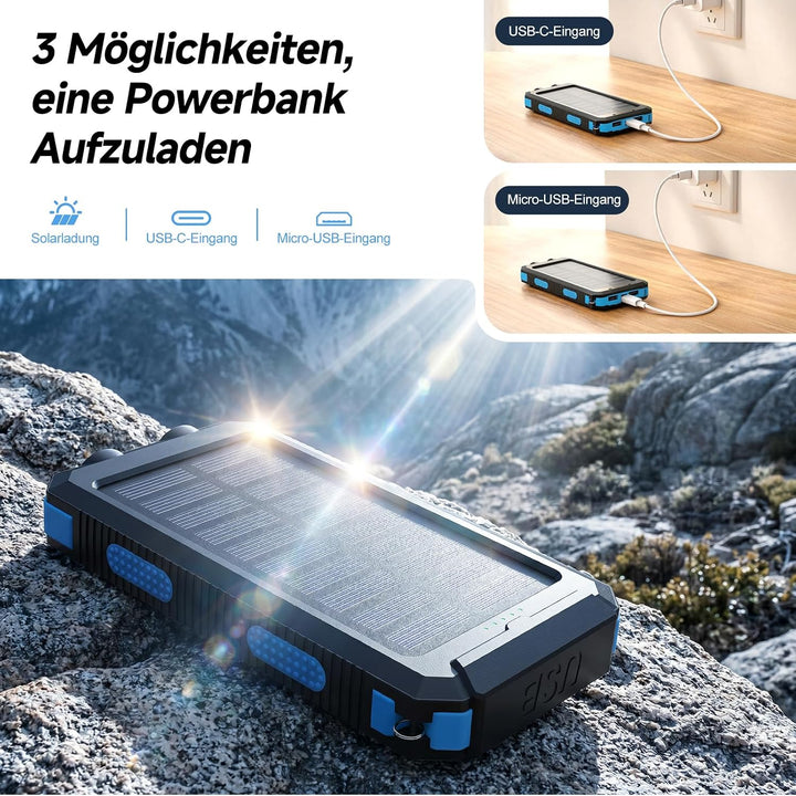 Vikeri Solar Powerbank 26800mAh, USB-C Powerbank Solar Outdoor for Camping | Wasserdichtes Solar Cha
