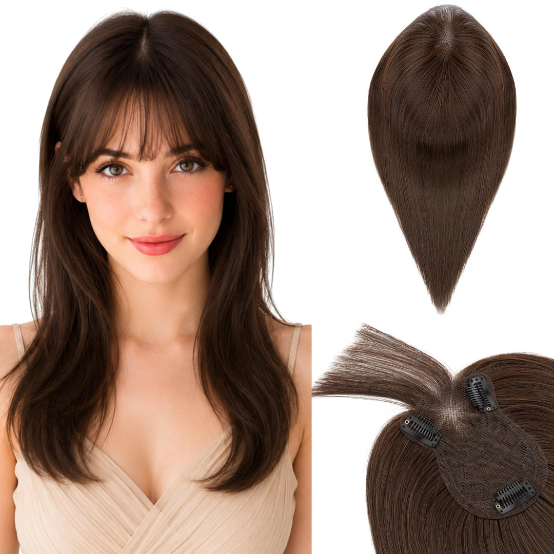 Silk-co Hair Topper Echthaar, 8x11.5cm handgebunden Basis Toupet Damen, Clip in Haarteile mit Spitze