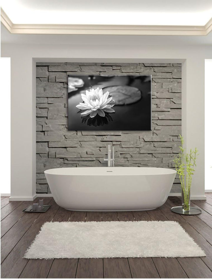 Pixxprint Lotusblume in Teich als Leinwandbild/Grösse: 100x70 cm/Wandbild/Kunstdruck/fertig bespannt