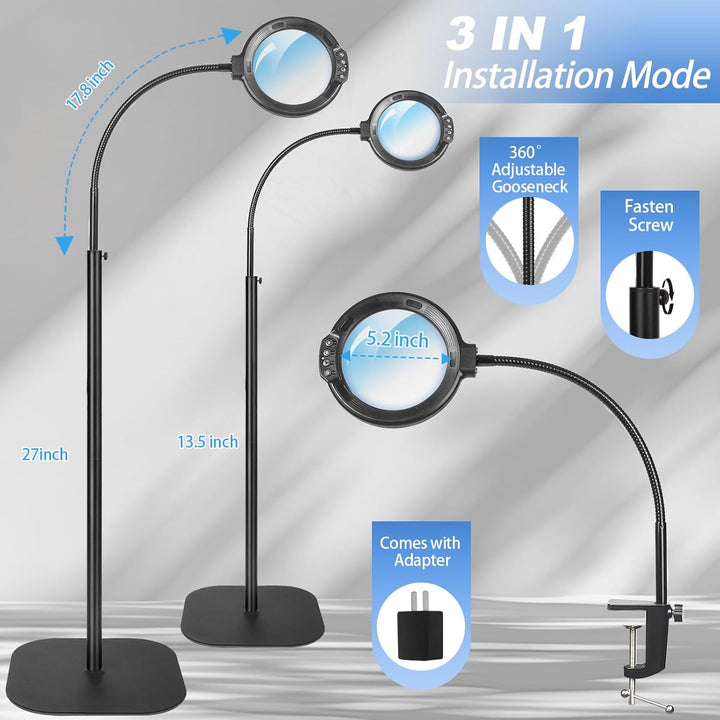 10X Standlupe mit Licht und Ständer, 3 in 1 Lupenlampe mit 54 LED, Flexible Schwanenhals Lupenleucht