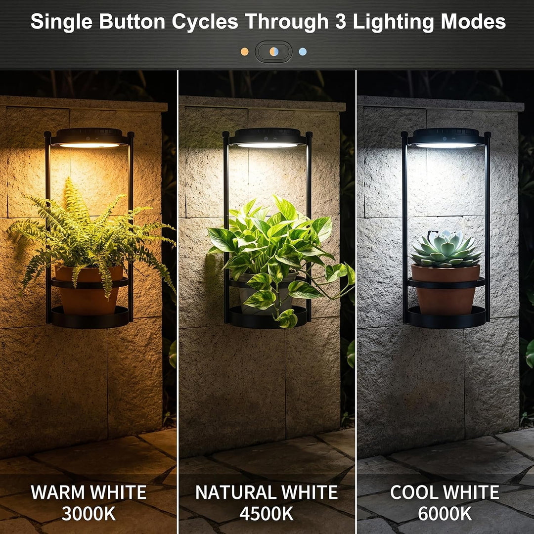 Solare Blumenständer mit LED Pflanzenlicht, IP44 Wassergeschütztes Metall Pflanzenständer Outdoor, 3