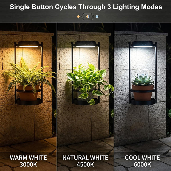Solare Blumenständer mit LED Pflanzenlicht, IP44 Wassergeschütztes Metall Pflanzenständer Outdoor, 3