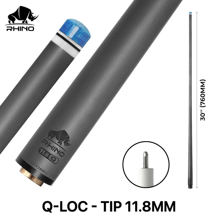RHINO - 76,2 cm / 30 Zoll / Q-loc-Gelenk-Queue aus Carbon, Einzelschaft, Spitze 11,8 mm, 12,2 mm, 12