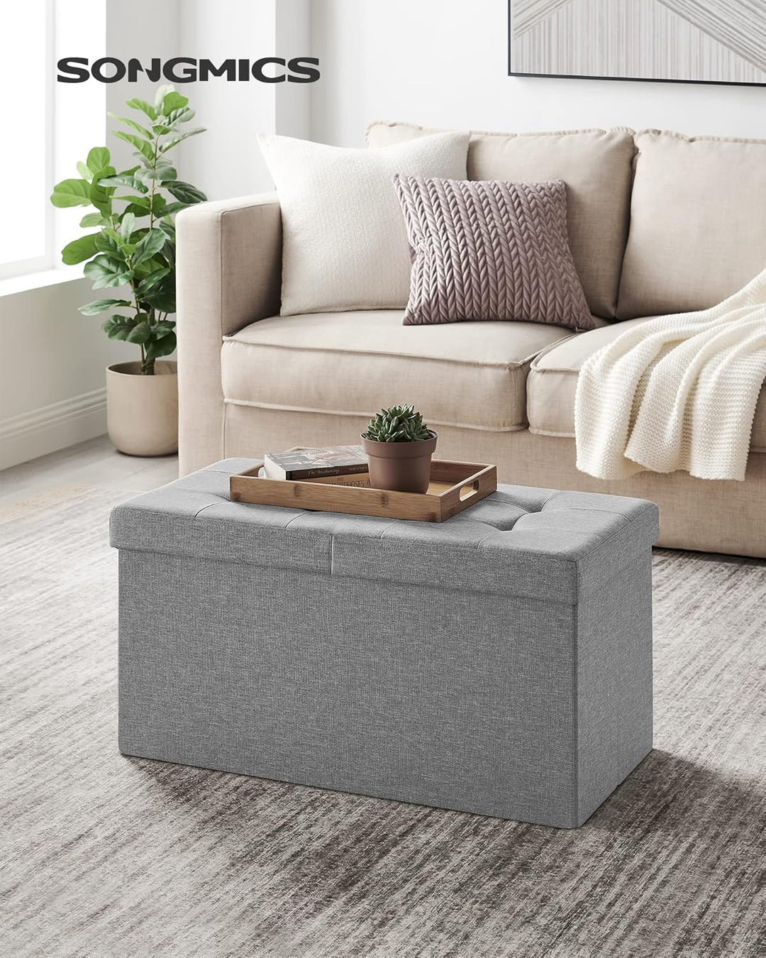 SONGMICS Sitzbank mit Stauraum, klappbare Sitztruhe, Aufbewahrungsbox, 38 x 76 x 38 cm, Deckel klapp