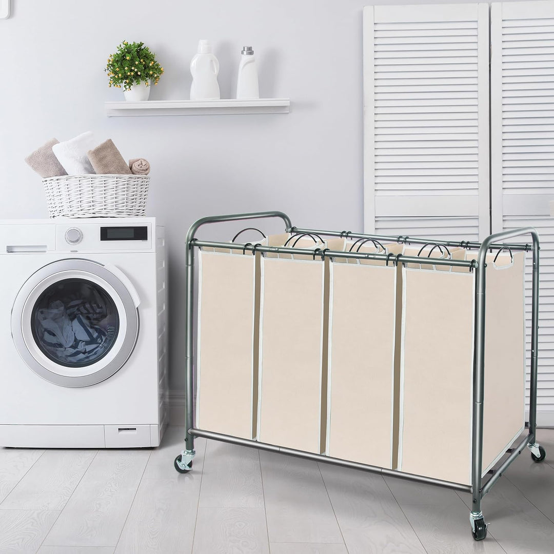 STORAGE MANIAC Wäschesortierer mit 4 Abschnitten und herausnehmbaren Beuteln, Beige, umweltfreundlic
