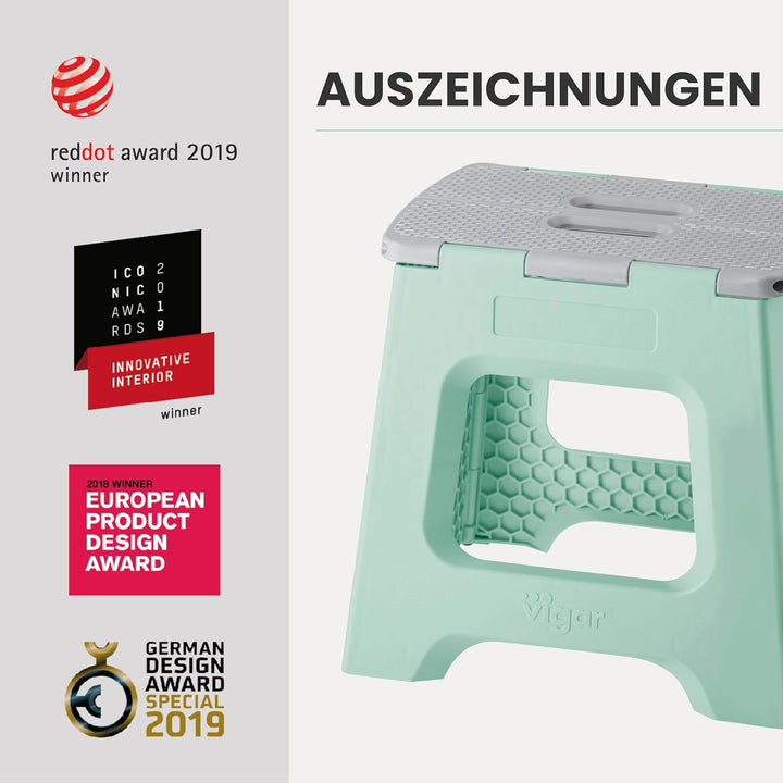 Vigar Kompakte Tritthocker Klappbar für Erwachsene, 32 cm, Klapphocker Faltbar 150 kg rutschfest, Le