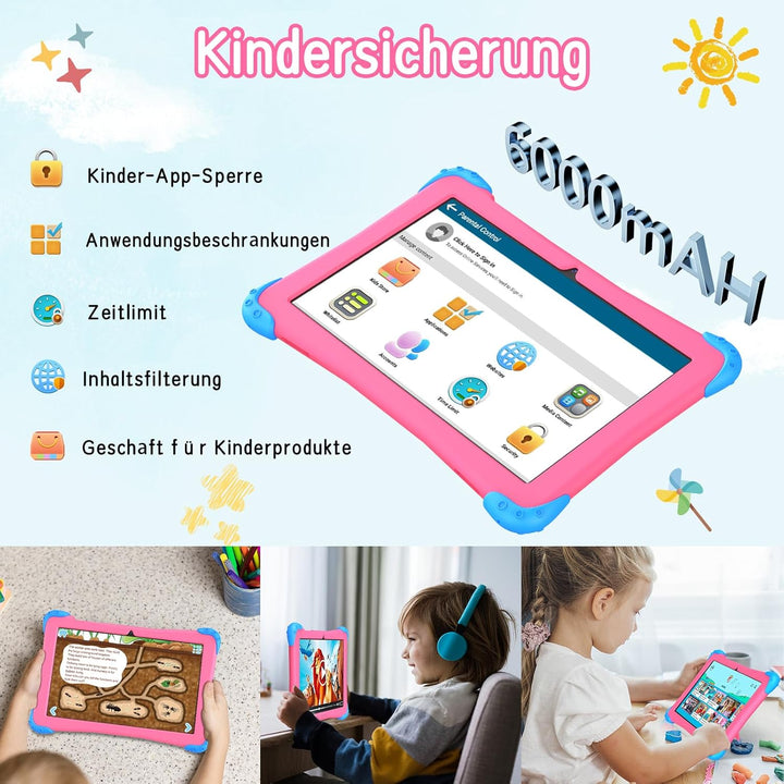 EagleSoar Kinder Tablet 10 Zoll Android 14 mit Gehäuse, Octa-Core 10GB + 64GB / 512GB Erweiterung mi