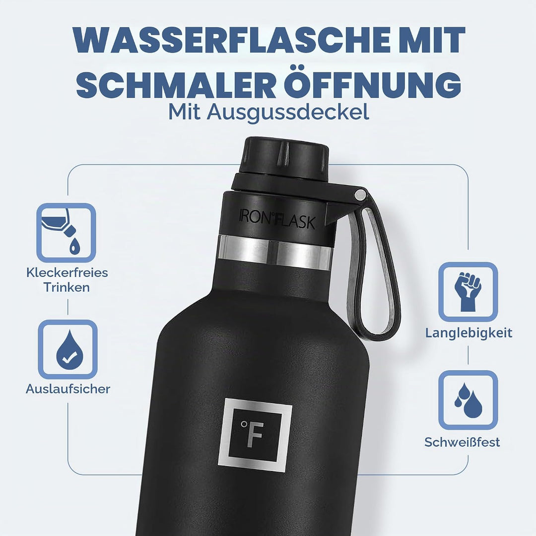 IRON °FLASK Edelstahl Trinkflasche mit 3 Deckel - Auslaufsicher Thermosflasche - Metall Wasserflasch