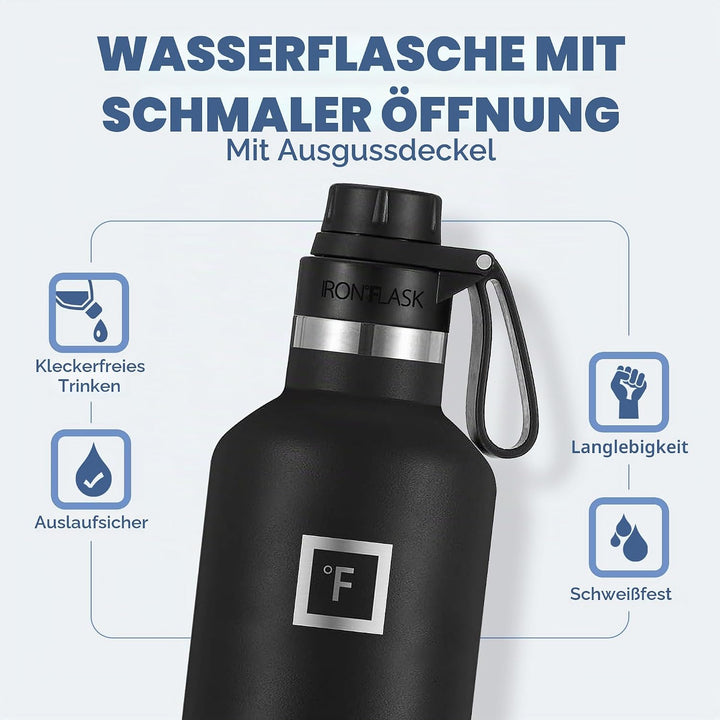 IRON °FLASK Edelstahl Trinkflasche mit 3 Deckel - Auslaufsicher Thermosflasche - Metall Wasserflasch