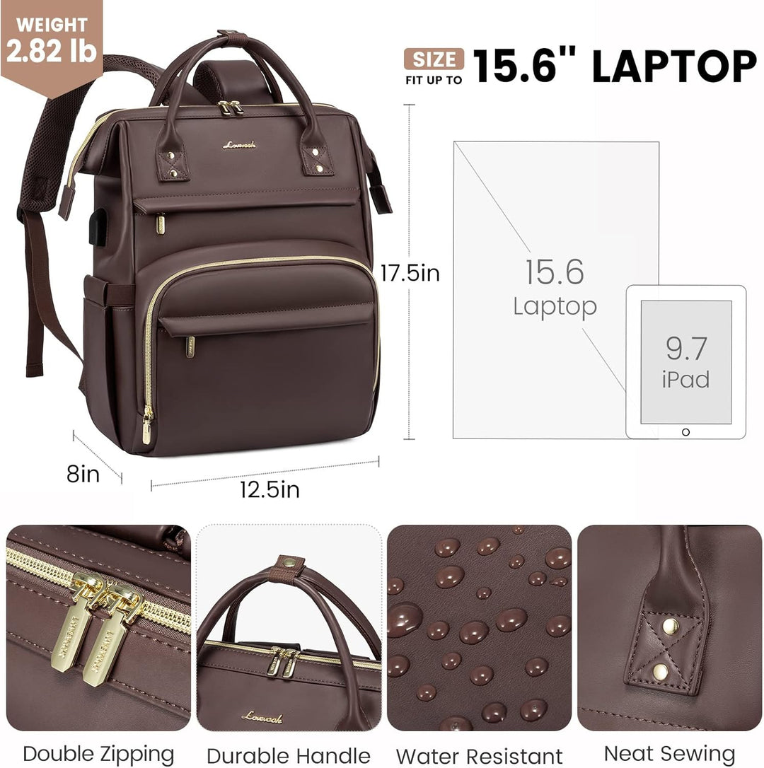 LOVEVOOK Rucksack Damen, Gross Wasserdicht 17 Zoll Laptoptasche Schulrucksack, PU Leder Schultasche