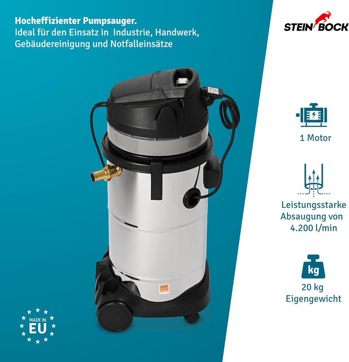 Steinbock Pumpsauger | 1.200 Watt | 41 l Edelstahlbehälter | Nasssauger mit integrierter Tauchpumpe