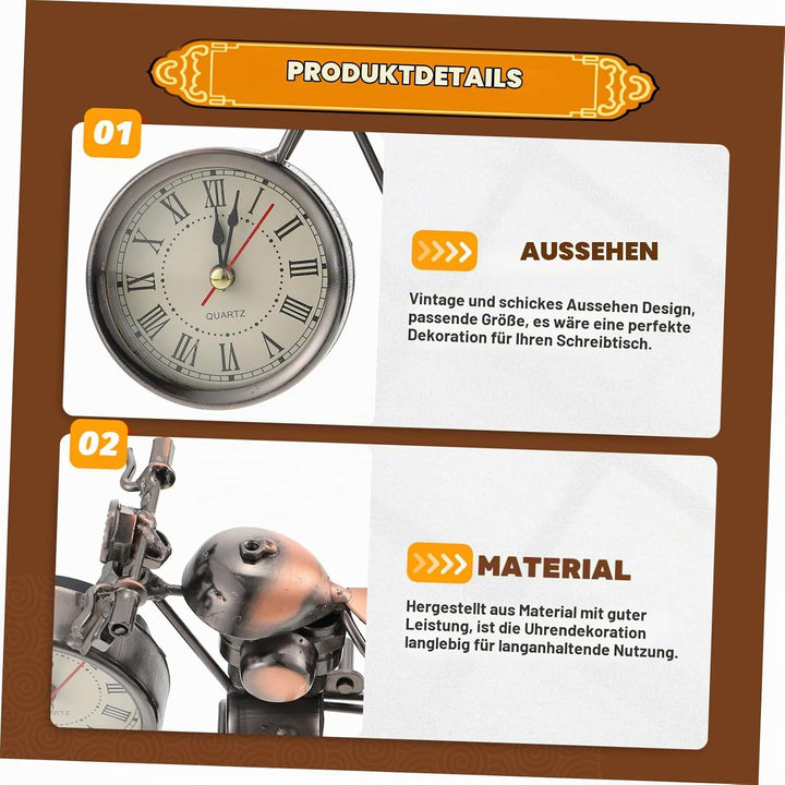 VALICLUD Vintage Motorrad Tischuhr Aus Robustem Eisen Dekorative Uhr Und Stilvolles Modell Für Büro