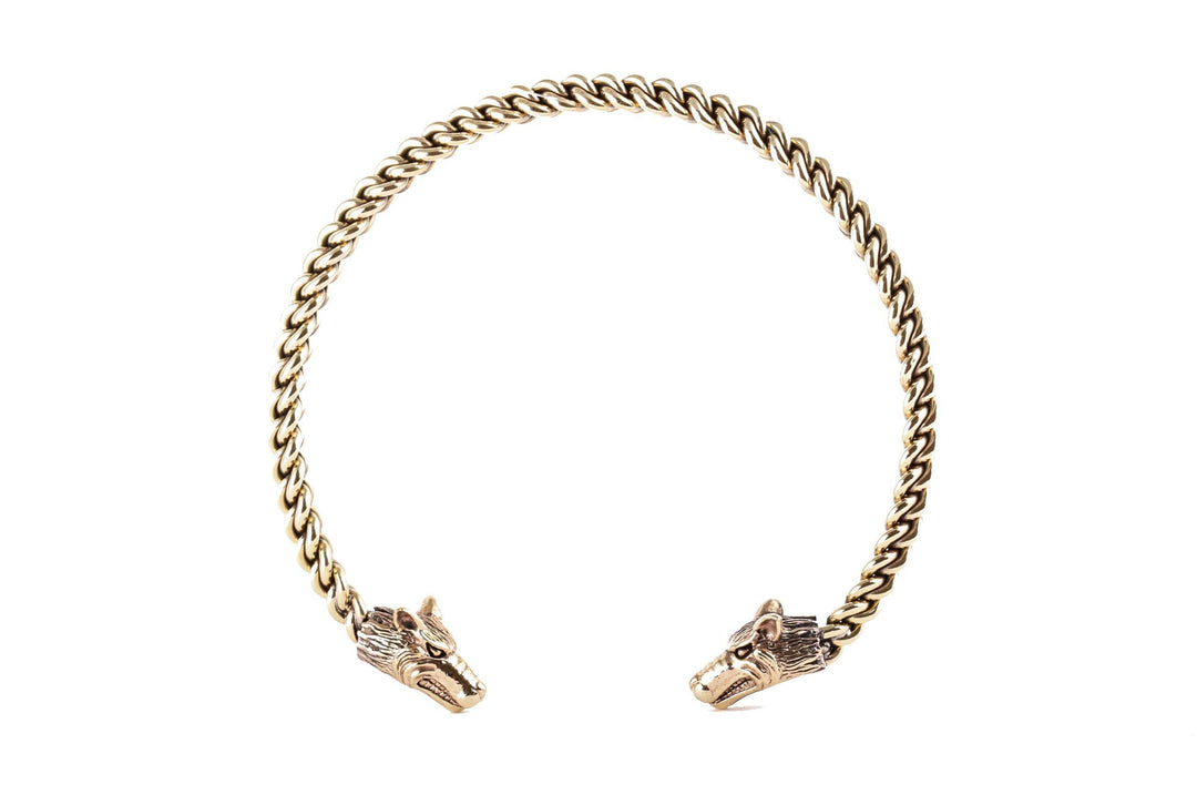 Windalf Vintage Frauen Halsreif STARK Ø 13.5 cm Wikinger Schmuck Torques Wolfsköpfe Vintage Halsschm