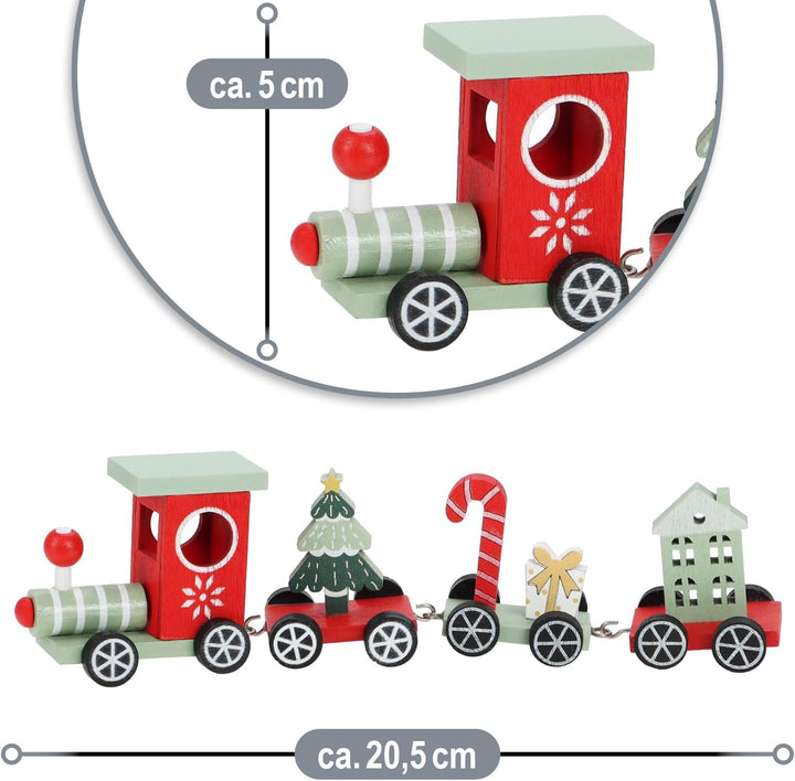 com-four® 2X Deko Weihnachtszug aus Holz mit je 3 Anhängern - Tischdekoration im klassischen Weihnac