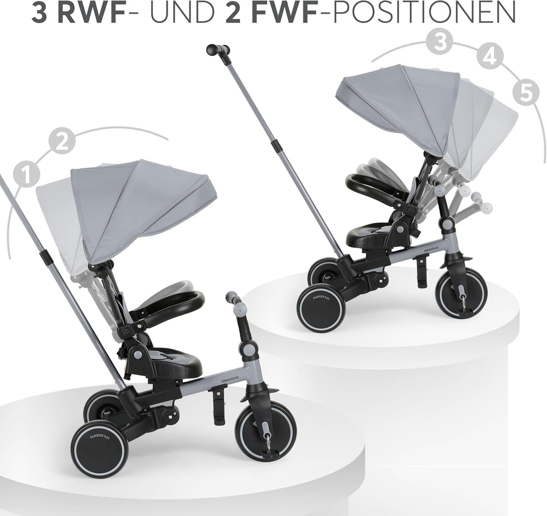 KikkaBoo Dreirad ab 1 Jahr mit Schubstange 8-in-1 ALUMA, Faltbares Kinderfahrzeug mit Drehbarem Sitz