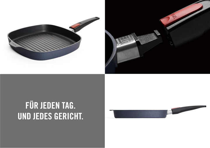 Woll Diamond Lite Grillpfanne, viereckig, mit Rillen, 28x28 cm, 4 cm hoch, mit abnehmbarem Stiel - G